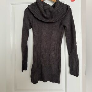 Grey knit sweater dress with turtle neck scoop